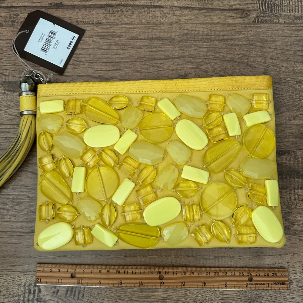 NWT$298 Anthropologie Rafe New York Leather Tassel Beaded Bag, Clutch, Yellow